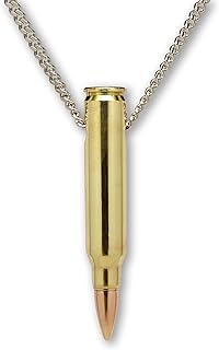 Spring Ring Clasp, Remington Bullet Pendant Necklace with Curb Chain, Hand-Polished Brass and Copper Finish for Daring Individuals