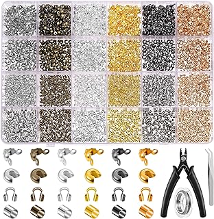 WSICSE 2403 Pcs Versatile Crimp Bead Bracelet Making Kit in Gold, Silver, Rose Gold, Bronze, Black, White Metal with Crimping Pliers and 82 Ft Beading Wires