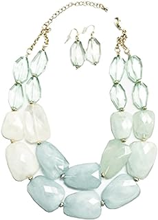 Multi Pale Aquamarine Light Powder Blue Sea Glass Turquoise Mint Green Ivory Frosted White Beige Colored Resin Big Chunky Statement Necklace