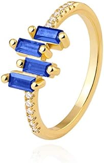 Gold-Plated Brass Clasp Baguette Cubic Zirconia Stackable Ring | 1.5mm Thin Band for Women | Baguette-Shaped Design