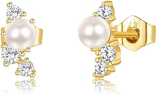 14K Solid Gold Pearl Earrings for Women 14K Yellow Gold Freshwater Real Pearl Stud Earrings Hypoallergenic Christmas Jewelry Gifts for Women Girls