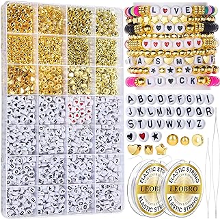 LEOBRO Letter Beads for Bracelets Making Kit, Letter Beads, Friendship Alphabet Bead Bracelet Kit, Circle Beads for Jewelry Making Bulk, with Gold Beads Set, Letters for Bracelets Beads