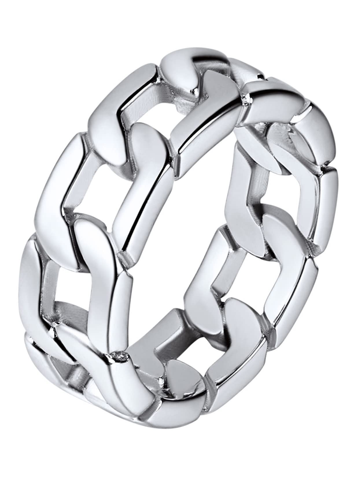 U7 Mens Women Stainless Steel 7mm Wide Band Ring, Hip Hop Thumb Rings Fashion Cuban Link Chain Rings, Size #6-#14 -Color Silver,Black,Gold