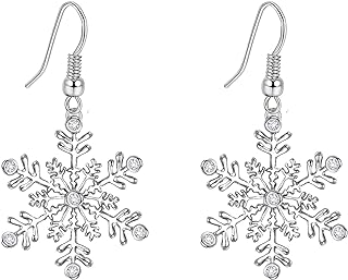 SELOVO Snowflake Earring Clear Cubic Zirconia Sparkle Hook Dangle Drop Earrings for Women for Christmas