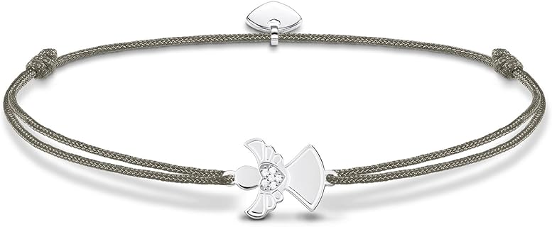 Thomas Sabo Damen Stoffarmband, Grün mit Engel-Design, 20 cm, aus 925er Sterling Silber, mit Zirkoniasteinen und Schiebeverschluss. Ideal als Geschenk für besondere Anlässe