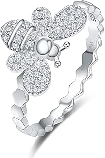 925 Sterling Silver Bee Ring for Women Dainty Honeycomb Promise Ring Rhodium Plated Cubic Zirconia Wedding Engagement Band, Anniversary Birthday Valentine's Day Gift for Women