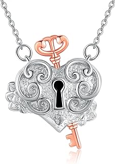MONGAS Lock and Key Necklace for Women Sterling Silver Heart Lock Key Pendant Necklaces Jewelry Gifts for Women