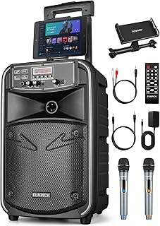 GEYGUY Altavoz PA Portátil Bluetooth con Subwoofer de 8 y 2 Micrófonos Inalámbricos, Potentes para Adultos y Niños, Ideal para Karaoke y Usos Múltiples