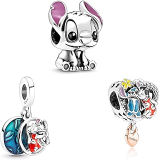 Round Clasp Disney Charm Bracelet with Cubic Zirconia for Girls - Sterling Silver Birthday Cake, Animals, Travel, Flowers and Rose Gold Pendant Designs