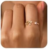 Stackable Gold Plated Name Rings with Brass Metal Base for Women/Girls, Personalized Adjustable Open Rings Design, Non Tarnish Jewelry Gifts