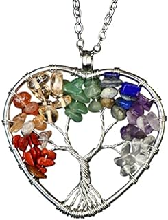 Healing 7 Chakra Tree of Life Wire Wrapped Link Chain Pendant Necklace Reiki Natural Stone Crystal Gemstone Beads Necklace for Women Men Girl Boy Yoga Meditation Jewelry