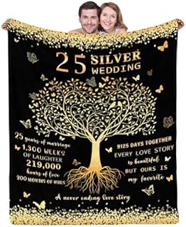 25th Anniversary Blanket Gifts for 25th Wedding Anniversary 25th Silver Wedding Anniversary Couple Gifts for Husband Wife Married Parents Dad Mom Grandparents Flannel Blanket 60"X 50"