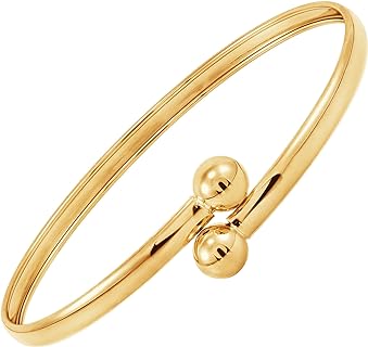Welry 3.5 mm Beaded Bypass Bangle Bracelet in 14K Yellow Gold, 6.5"