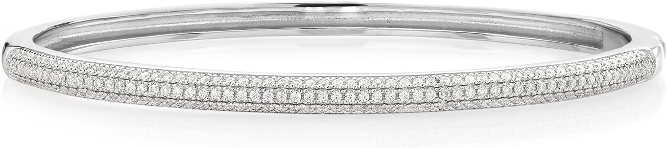 Gem Stone King 925 Sterling Silver White Moissanite 7 Inch Round Bangle Bracelet For Women (1.30 Cttw, with Secure Locking)