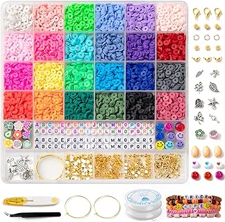 UNIZHS Kids Jewelry-Making Set - 6300 Pcs Clay Bead Kit with 24 Polymer Clay Colors, Assorted Pendant Charms, and Elastic Strings - DIY Craft Kit for Bracelets Necklace Creation
