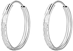 T400 Sterling Silver Hoop Earrings for Women Textured Hypoallergenic 3mm Wide Flat Round Hoops Small to Large Diameter 25 35 45 55 65mm