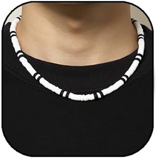 FUTIMELY Beaded Necklace for Men Puka Shell Surfer Heishi Necklace Handmade Polymer Clay Beaded Choker Necklaces Beach Shell Necklace Jewelry Gifts