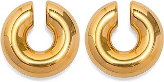 OSMUND Ear Cuff Chunky Gold Earrings for Women, Non Piercing Clip On Cartilage Round Huggie, Trendy Jewelry for Gifts