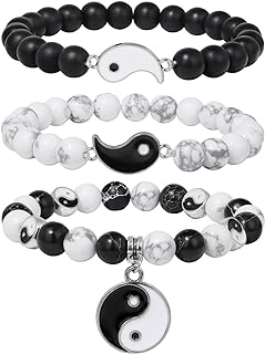 Women's Handmade Healing Crystal Bracelet with Amethyst Heart Charm, White Howlite & Black Agate Beads - Stress Relief Jewelry Gift