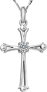 High-Quality 925 Sterling Silver, Crystal Cubic Zirconia Cross Pendant Necklace, Cable Chain for Modern Women, Elegant Faith-Inspired Design