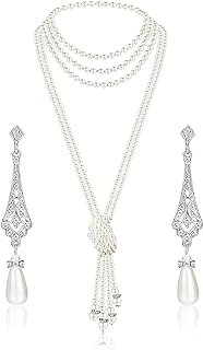 YADOCA 1920s Faux Pearl Necklace Earrings For Women Flapper Beads Long Pearls Necklace For Halloween Costume Jewelry Accessories