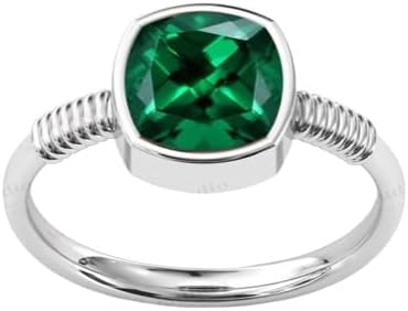2.5 CT Bezel Set Emerald Engagement Ring Cushion Shaped Emerald Solitaire Wedding Rings Art Deco Emerald Antique Bridal Ring Women Anniversary Ring, Green