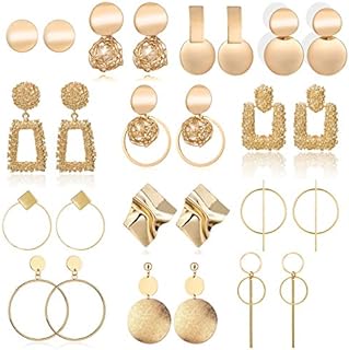 Versatile 13 Pair Fashion Drop Dangle Earring Collection, Alloy Statement Earrings with Unique Geometric and Stud Designs for Women and Girls