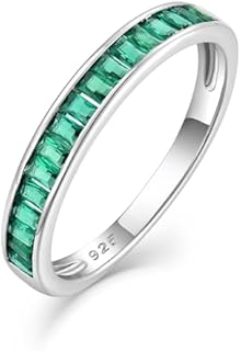 3.2MM Halo Birthstone Stackble Rings 925 Sterling Silver Engagement Band Rectangular Gemstone Rings for Women, Size 6-9
