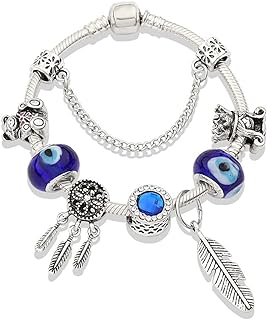 SNOLLOWYY Evil Eye Handmade Bracelet For Women Girls, 7.5" Crystal Charm Bracelet Bangle with Gift Box Set