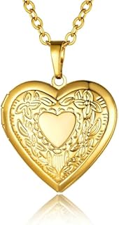 GOLDCHIC JEWELRY Heart Locket Necklace for Women, 18K Gold Plated/Platinum Plated/Rose Gold Flower/Tree of Life Memorial Photo Locket Necklace with Picture with 20”+2” Chain, with Gift Box