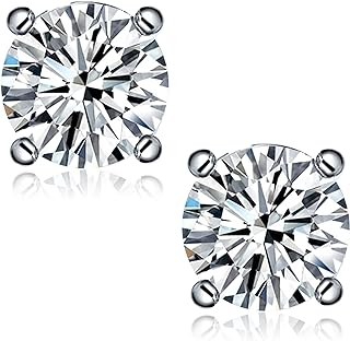 Moissanite Stud Earrings, 0.6ct-4ct D Color VVS1 Clarity Brilliant Round Cut Lab Grown Diamond Earrings 18K White Gold Plated 925 Sterling Silver Friction Backs Diamond Stud Earrings for Women Girls Men