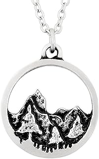 Cable Chain Zinc Mountain Pendant Necklace for Adventurous Men and Climbers - Nature/Forest Design