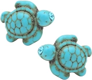 Amy & Annette Hawaiian Sea Turtle Stud Earrings with Push Back Finding and Lab Turquoise Gems - A unique and elegant gift for all occasions