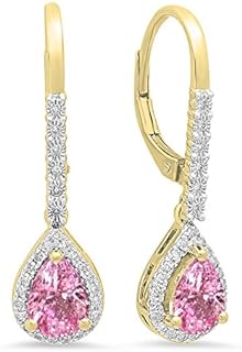 Dazzlingrock Collection 10K 7X5 MM Each Pear Gemstone & Round White Diamond Ladies Teardrop Dangling Drop Earrings, Yellow Gold