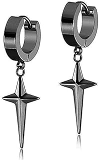ANDPAI Personalized Punk 316L Stainless Steel Cross Star Hoop Dangle Drop Earrings Small Black Kpop Stainless Steel Geometry Huggie Hoop Earrings for Men Women Boy Statement Jewelry Gifts