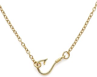 Enamel Fish Hook Pendant Necklace with Cable Chain & Lobster Clasp, Brass Fishing Jewelry Gift Set of 18 Inches Length