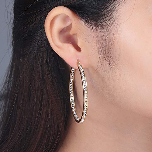 Mult-colors Crystal Stainless Steel Hoop Earring for Women Hypoallergenic Jewelry for Sensitive Ears Large Big Hoop Earrings 2"
