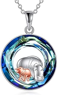 Large Crystal Hippo Pendant Necklace in Sterling Silver with Lobster Claw Clasp and Cable Chain Design for Women, Ideal Gift for Mother, Sister or Daughter