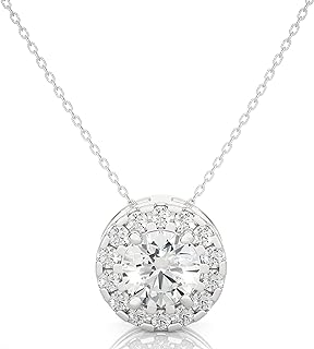 3/4 to 1 1/2 Carat Lab Grown Diamond Round Halo Pendant Necklace for Women I 14k White Gold Pendant I 16 to 18 Inch Adjustable Silver Chain (E-F, VS1, cttw) Lobster Claw Clasp