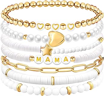 Ronglry 7pcs Valentine's day Bracelet for Women Clay Bead Bracelet Heishi Surfer Bracelets Set Love Heart Valentine's day beaded Bracelets Bulk Cute Pink Red Stackable Stretch Bracelets for Valentines Day Accessories Jewelry Gifts