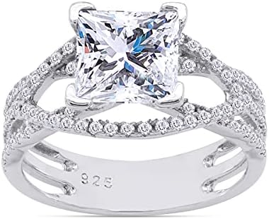 14K Gold-Plated Euro Shank Engagement Ring with Cubic Zirconia for Women - Princess Cut Design by SAVEARTH DIAMONDS