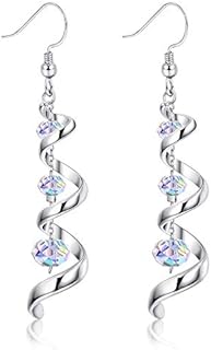 Sllaiss 925 Sterling Silver Dangle Earrings with Austria Crystals and French Wire Back Finding, 18K White Gold Plated Drop Design for Women - Ideal Birthday or Anniversary Gift