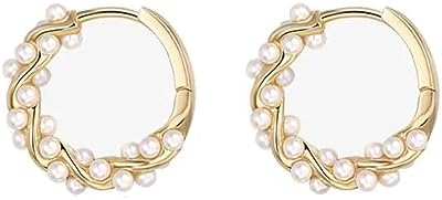 Pearl Chunky Gold Hoop Earrings For Women Trendy Sterling Silver Twisted Hoop Earring