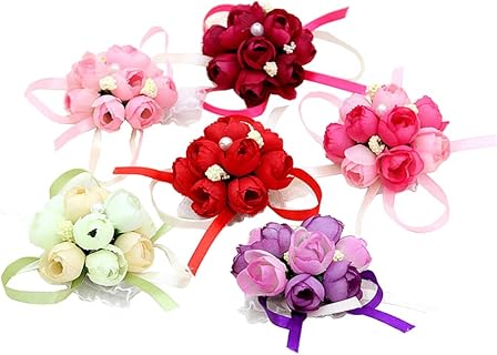 XUMIN 6 pièces Bracelets Mariée en Fleurs et Perles, Taille de la Fleur 7 cm, Matériaux de Haute Qualité et Écologiques. Idéal pour les Mariages et les Demoiselles d'Honneur