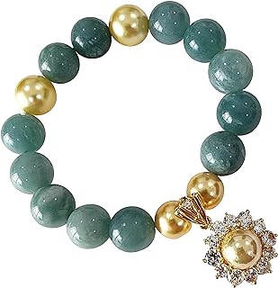 Green Jade Real Round Gems Healing Energy Real Bracelets Bangle for Women Charms with Pendant Locket 3 Micron CZ Goldplate Lucky Powerful Thai Prosperity Success