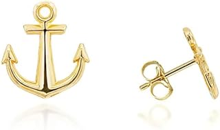 Women's Elegant Yellow Gold Anchor Stud Earrings with Comfortable Push Back Design, 0.38" Size, Made in USA