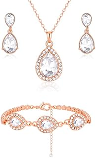 Elegant Teardrop Bridal Jewelry Set, Necklace Bracelet Earrings in 18K Gold/Rose Gold/Silver Plated, Ideal Wedding Gift for Brides or Bridesmaids