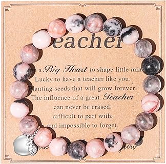 Handmade Appreciation Teacher 8mm Beads Natural Stone Apple Pendant Adjustable Rope Bracelets With Message Card Teacher Meaningful Gifts Jewelry for Women