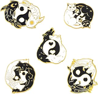 5Pcs Yin Yang Animal Enamel Pin Hugging Cats Brooches Cute Cat Pins Set Lapel Pin Cartoon Lovely Hugging Rabbits Fish Fox Dinosaur Badge Pin for Backpacks Clothing Bags Decoration
