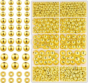 1250pcs Gold Spacer Beads for Bracelets Necklace Jewelry Making, Gold Round Beads and Gold Flat Clay Beads, Adjustable Beads Slider Loose Beads, Gold Filled Beads Spacer Beads Set for DIY Crafts
